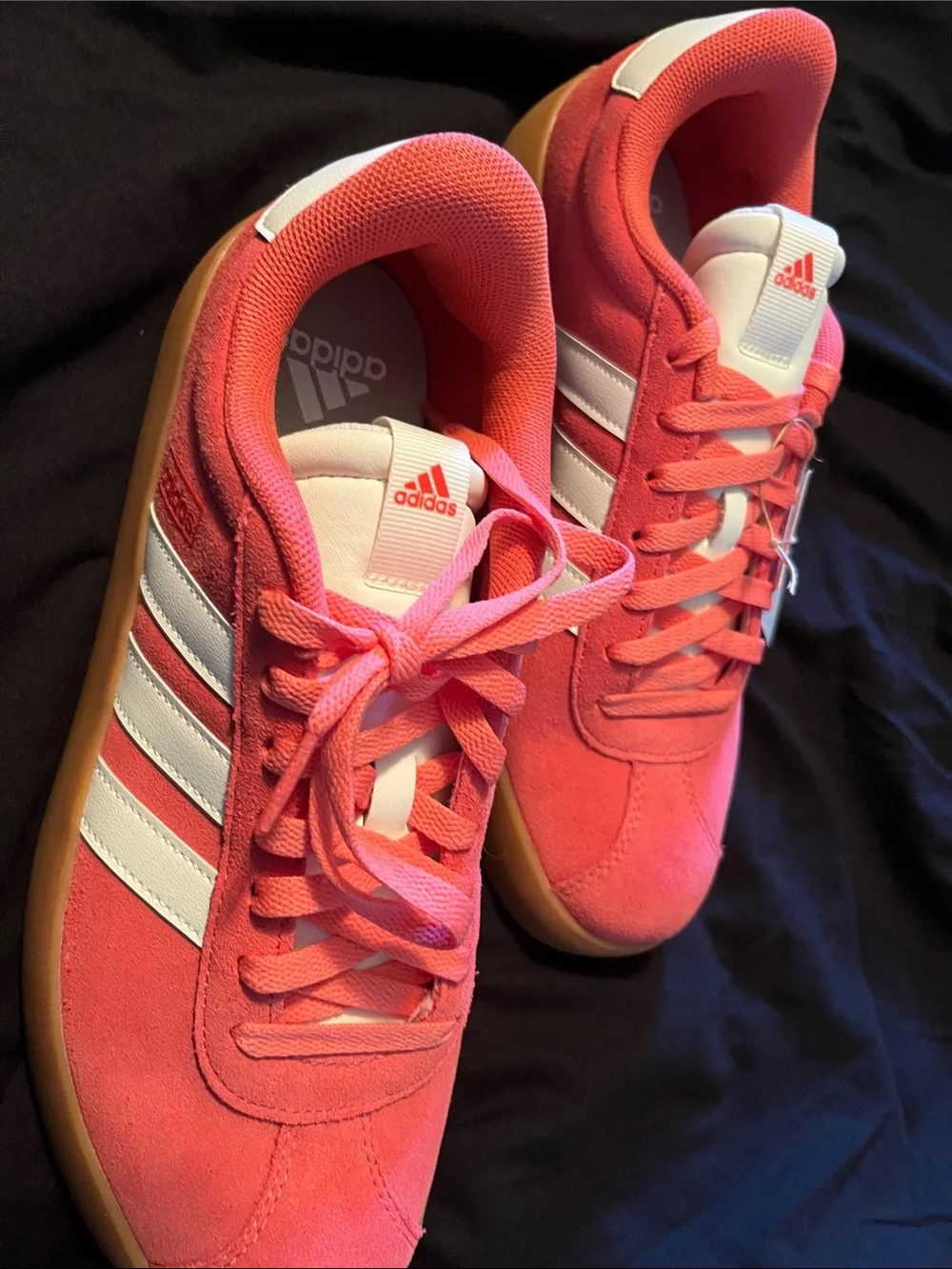 Adidas coral colored Suede Low-Top Sneakers with White Stripes - Picture 3 of 7